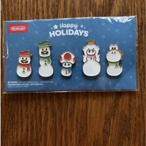 Mario and Friends Snowman Holiday Pin Set Nintendo Happy Holidays